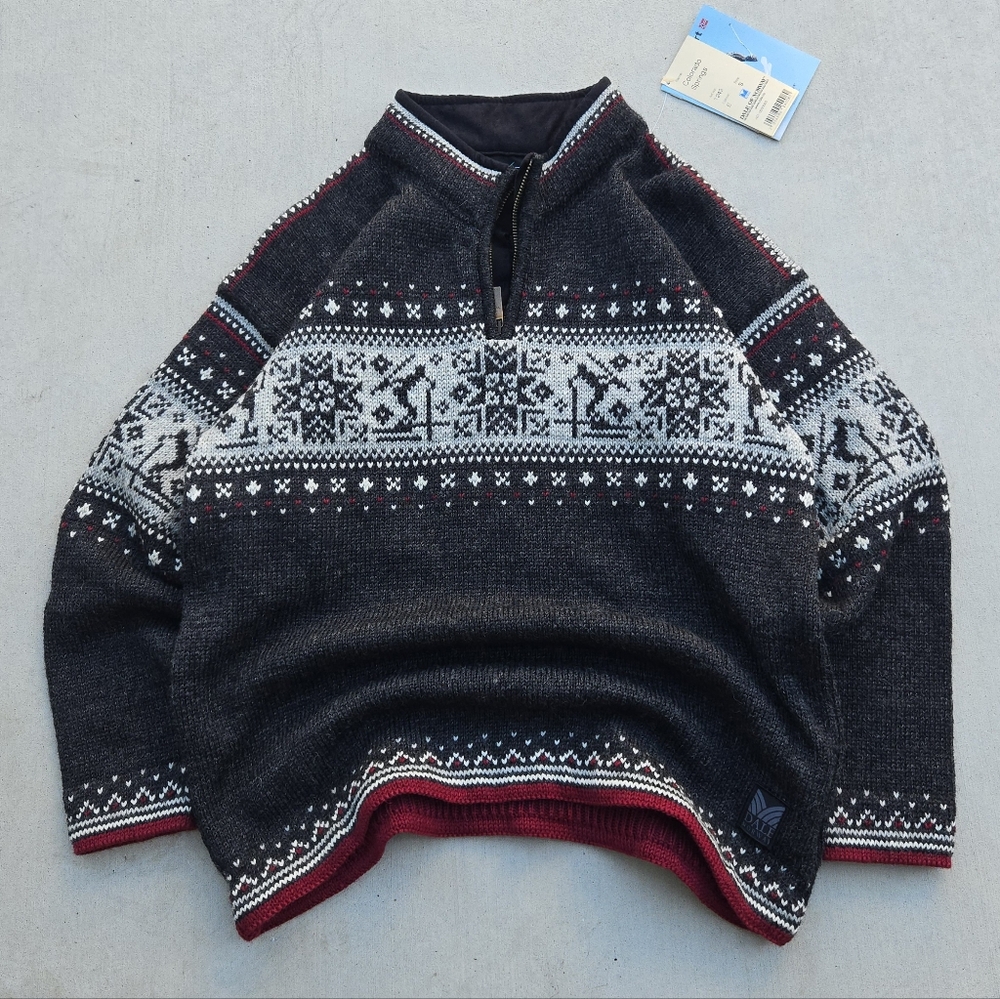 Dale of norway unisex size S premium wool designer sweater jumper quarter zip